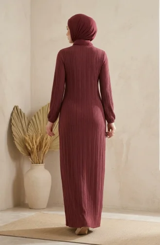 Robe Hijab à Volants Et Manches élastiquées 0560-03 Bordeaux 0560-03