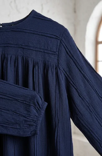 Robe Hijab à Volants Et Manches élastiquées 0560-05 Bleu Marine 0560-05