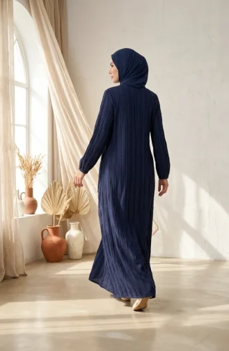 Robe Hijab à Volants Et Manches élastiquées 0560-05 Bleu Marine 0560-05