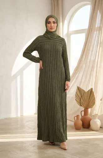 Rüschenbesatz Hijab-Kleid Mit Elastischen Ärmeln 0560-06 Khaki 0560-06