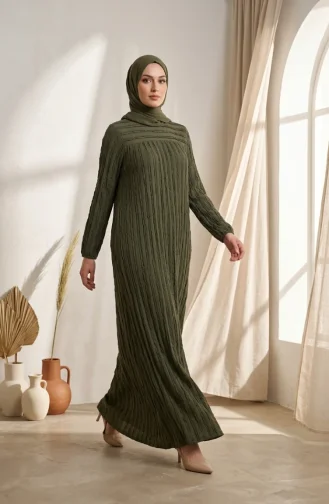 Rüschenbesatz Hijab-Kleid Mit Elastischen Ärmeln 0560-06 Khaki 0560-06