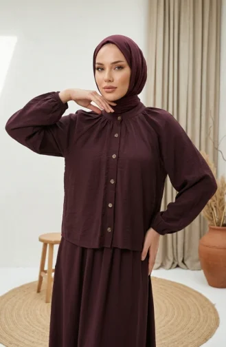 طقم حجاب من قطعتين بياقة صينية وأزرار، رقم الموديل 2284-01، لون برقوقي 2284-01