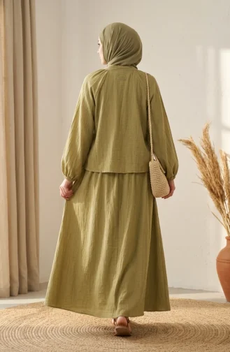 Ensemble Hijab Deux Pièces à Col Mandarin Et Boutons Vert Olive Réf. 2284-03 2284-03