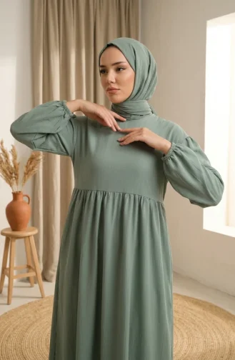 Knitterstoff-Hijabkleid Mit Raffung 2283-01 Hellgrün 2283-01