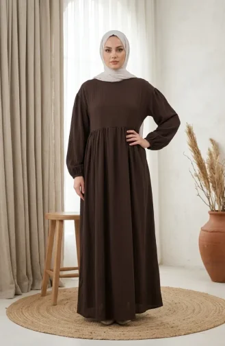 فستان حجاب مكشكش من قماش مجعد 2283-02 بني 2283-02