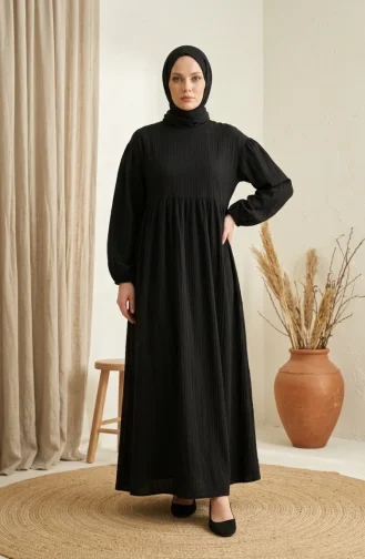 Geplooide Hijabjurk Van Kreukelstof 2283-03 Zwart 2283-03