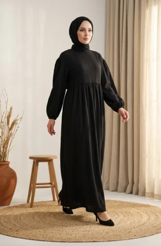 Geplooide Hijabjurk Van Kreukelstof 2283-03 Zwart 2283-03