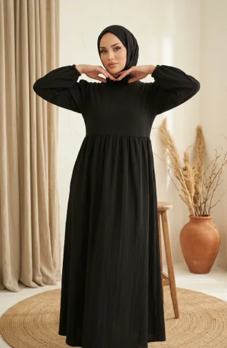 Geplooide Hijabjurk Van Kreukelstof 2283-03 Zwart 2283-03