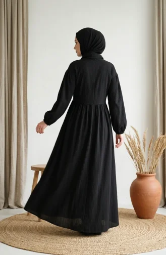 Geplooide Hijabjurk Van Kreukelstof 2283-03 Zwart 2283-03