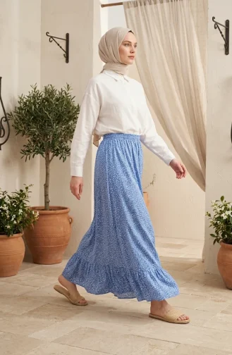 Jupe à Taille élastique Et Motif Floral 0308-01 Bleu 0308-01