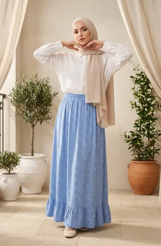 Jupe à Taille élastique Et Motif Floral 0308-01 Bleu 0308-01
