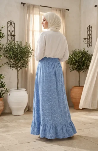 Jupe à Taille élastique Et Motif Floral 0308-01 Bleu 0308-01