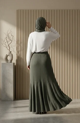 Jupe En Crêpe Kaki à Taille élastiquée Et Froncée 0561-02 0561-02