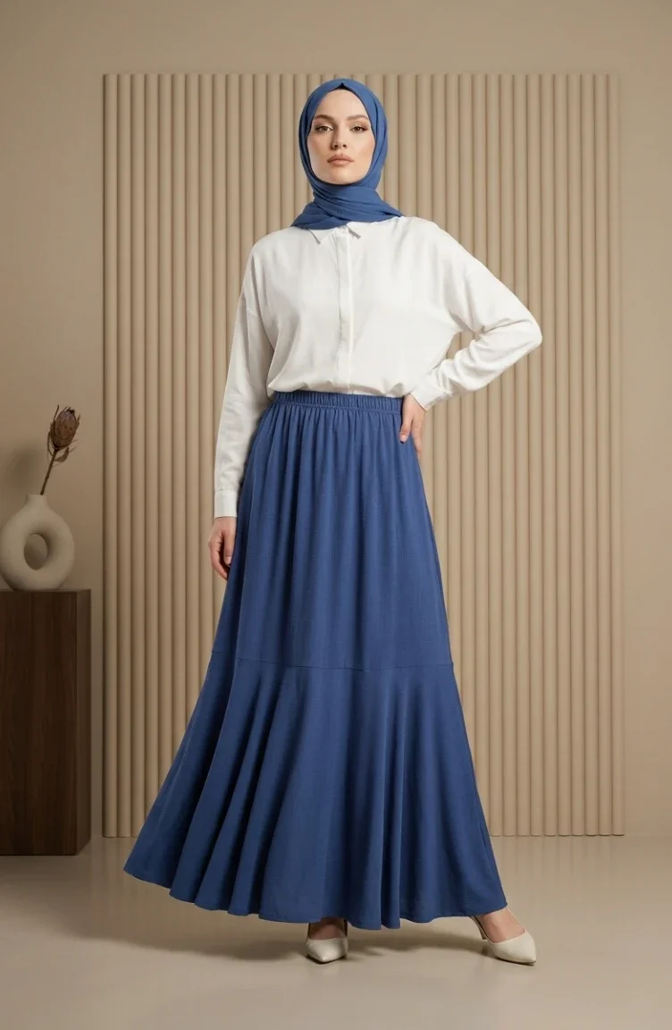 Jupe En Crêpe Avec Taille élastiquée Et Fronces 0561-03 Indigo 0561-03