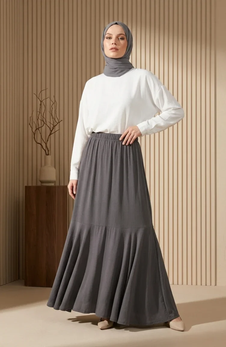 Jupe En Crêpe Anthracite à Taille élastiquée Et Froncée 0561-05 0561-05