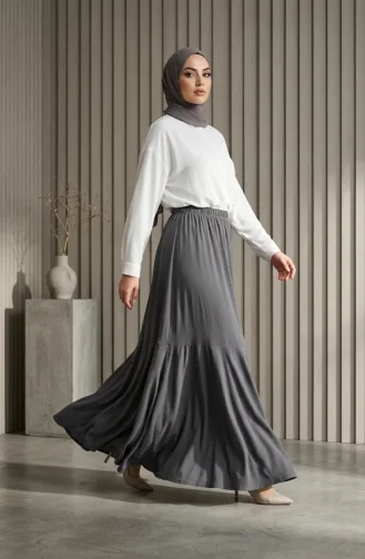Jupe En Crêpe Anthracite à Taille élastiquée Et Froncée 0561-05 0561-05