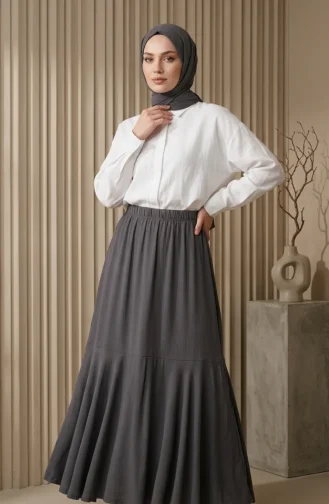 Jupe En Crêpe Anthracite à Taille élastiquée Et Froncée 0561-05 0561-05