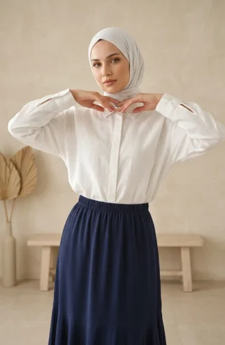 Jupe En Crêpe Bleu Marine Taille élastiquée Et Froncée 0561-06 0561-06