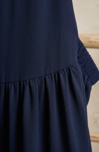 Jupe En Crêpe Bleu Marine Taille élastiquée Et Froncée 0561-06 0561-06