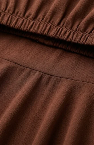 Jupe En Crêpe Marron à Taille élastiquée Et Fronces 0561-07 0561-07
