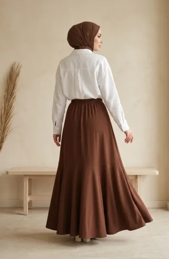 Jupe En Crêpe Marron à Taille élastiquée Et Fronces 0561-07 0561-07