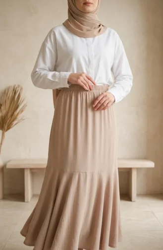 Jupe En Crêpe Beige à Taille élastiquée Et Fronces 0561-09 0561-09