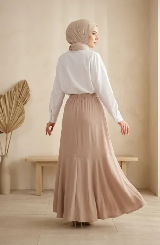 Jupe En Crêpe Beige à Taille élastiquée Et Fronces 0561-09 0561-09