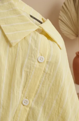 Striped Modal Shirt Collar Hijab Two-Piece Set 0328-04 Yellow 0328-04