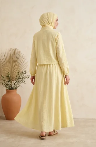 Striped Modal Shirt Collar Hijab Two-Piece Set 0328-04 Yellow 0328-04