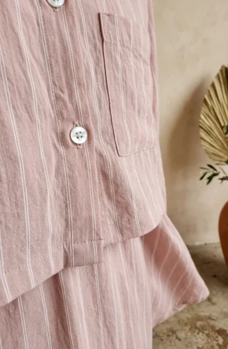 Ensemble Deux Pièces Chemise Rayée En Modal Et Hijab à Col Rose Poudré 0328-05 0328-05