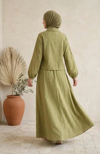 Gestreiftes Modal-Hemdkragen-Hijab-Zweiteiler-Set 0328-07 Khaki 0328-07