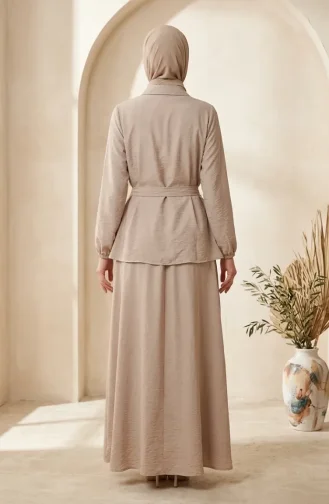 Tweedelig Hijab-set Met Overhemdkraag Knoopsluiting En Riem 0330-02 Nerts 0330-02