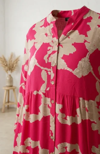 Robe Hijab à Motifs En Viscose 4123-01 Fuchsia 4123-01