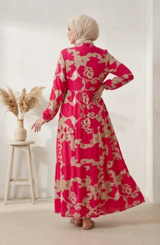 Robe Hijab à Motifs En Viscose 4123-01 Fuchsia 4123-01