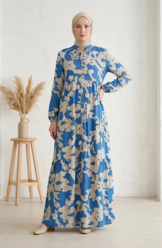 Robe Hijab à Motifs En Viscose 4123-02 Indigo 4123-02