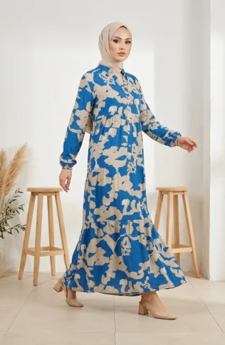 Robe Hijab à Motifs En Viscose 4123-02 Indigo 4123-02