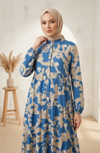 Robe Hijab à Motifs En Viscose 4123-02 Indigo 4123-02