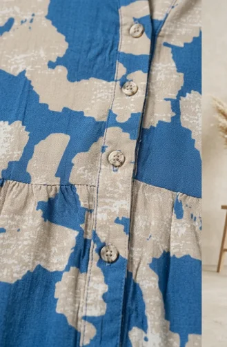 Robe Hijab à Motifs En Viscose 4123-02 Indigo 4123-02