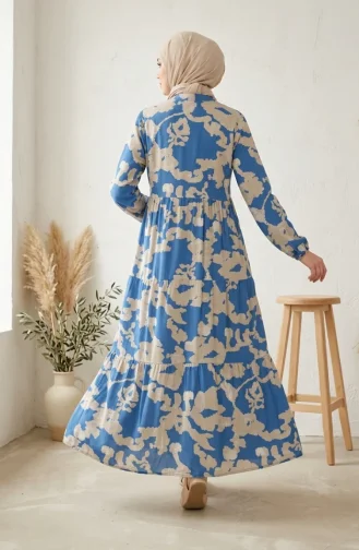 Robe Hijab à Motifs En Viscose 4123-02 Indigo 4123-02
