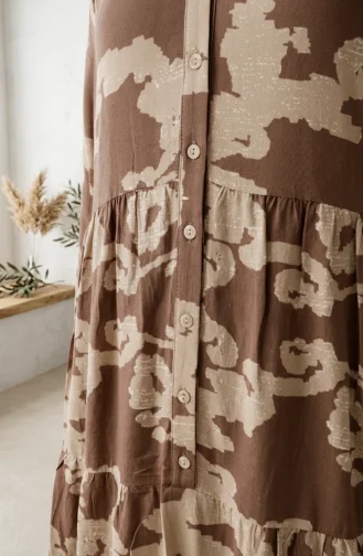 Robe Hijab à Motifs En Viscose 4123-04 Marron 4123-04