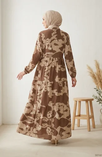 Robe Hijab à Motifs En Viscose 4123-04 Marron 4123-04