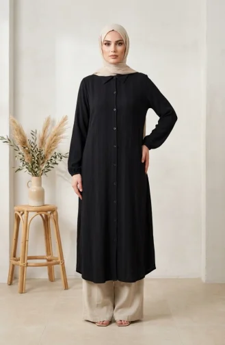 Button-Down Striped Linen Tunic 0331-02 Black 0331-02