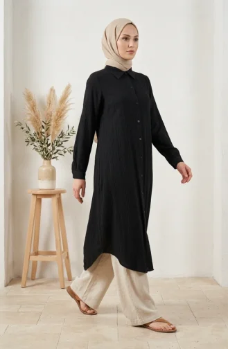 Button-Down Striped Linen Tunic 0331-02 Black 0331-02