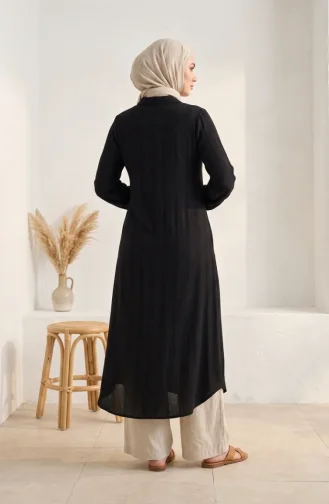 Button-Down Striped Linen Tunic 0331-02 Black 0331-02