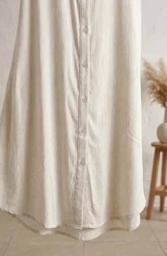 Full-Length Buttoned Striped Linen Tunic 0331-03 Cream 0331-03