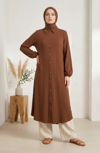 Button-Down Striped Linen Tunic 0331-04 Brown 0331-04