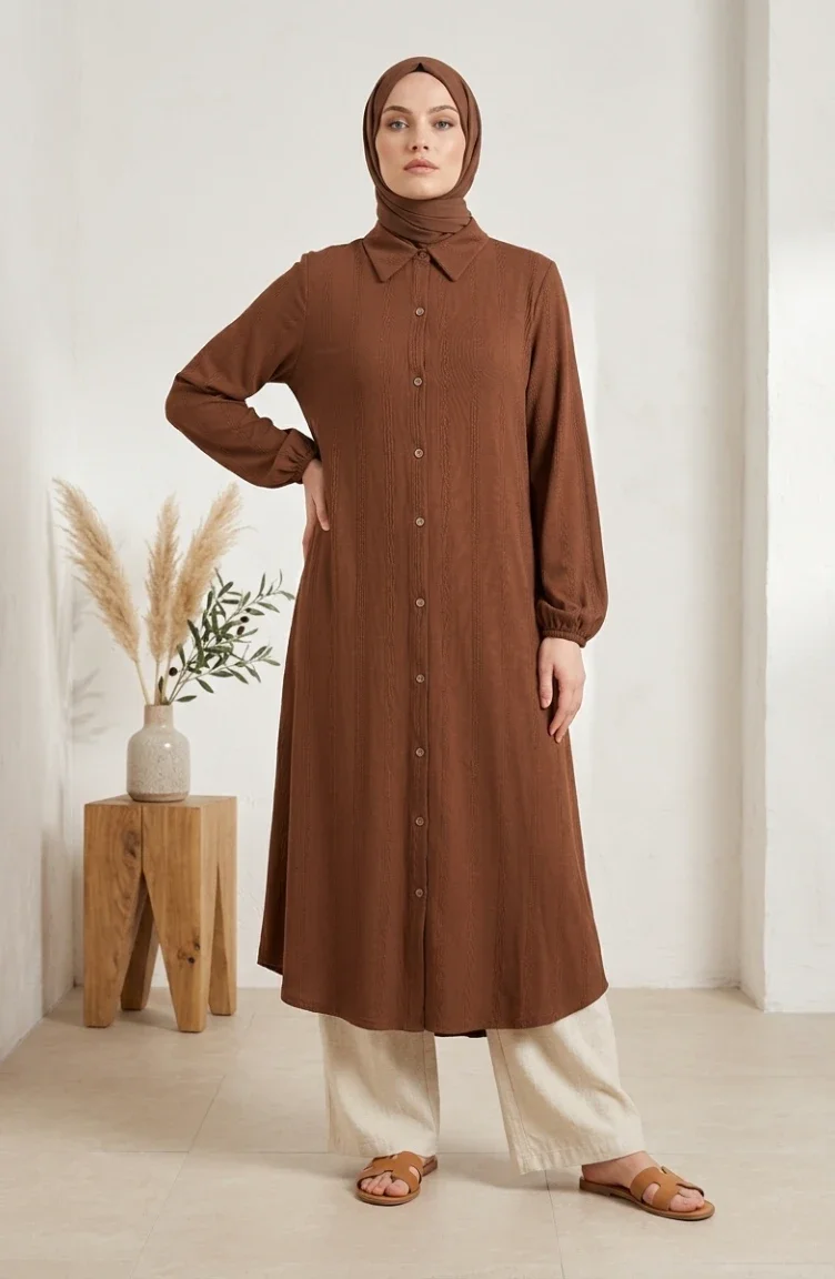 Button-Down Striped Linen Tunic 0331-04 Brown 0331-04