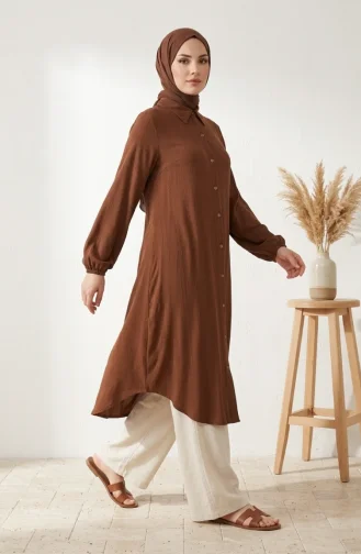 Button-Down Striped Linen Tunic 0331-04 Brown 0331-04