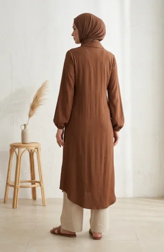Button-Down Striped Linen Tunic 0331-04 Brown 0331-04