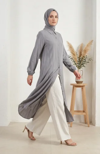 Tunique Boutonnée En Lin Rayé 0331-05 Gris 0331-05